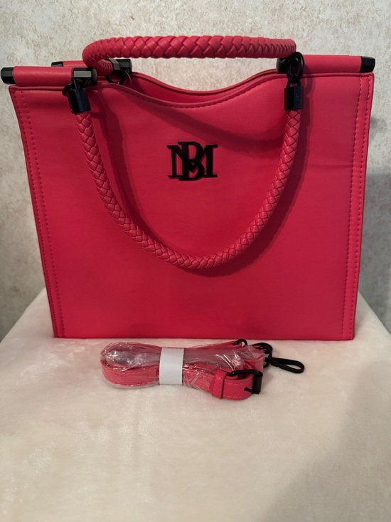 Badgley Mischka Handbags - Badgley Mischka Hot Pink Braided Handle Satchel with Black Logo Accent NWOT